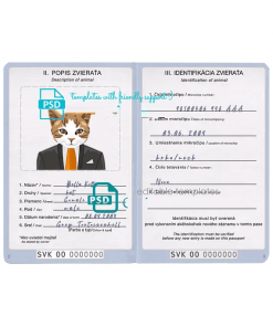 Slovakia cat (animal, pet) passport PSD template, fully editable