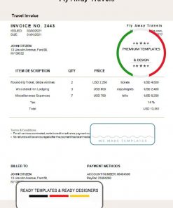 USA Fly Away Travels invoice template in Word and PDF format, fully editable