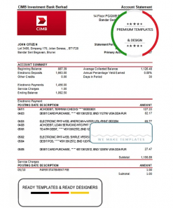 Brunei CIMB proof of addres statement template in Excel and PDF format