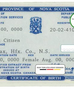 Canada Province of Nova Scotia birth certificate template in PSD format