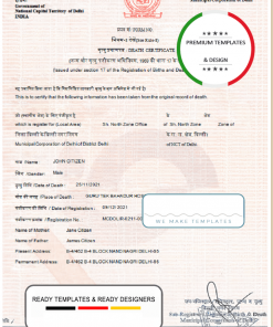 India death certificate template in Word and PDF format