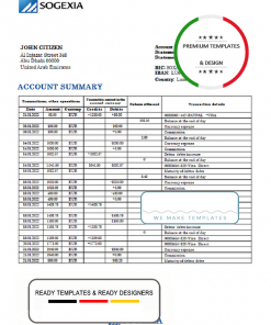 Luxembourg Sogexia Bank statement template in Excel and PDF format