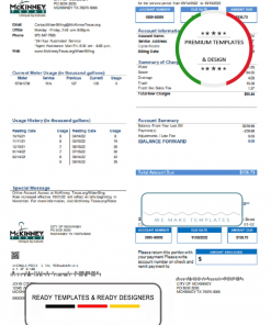USA Texas McKinney utility bill template in Word and PDF format