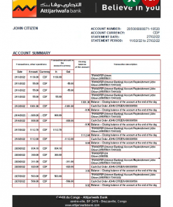 Congo Credit du Congo bank statement Excel and PDF template (AutoSum)