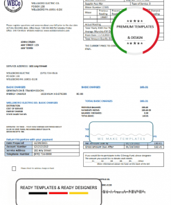 USA Pennsylvania Wellsboro Electric utility bill template in Word and PDF format