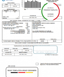 USA Texas El Paso Water utility bill template in Word and PDF format