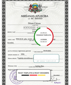 Latvia death certificate template in PSD format, fully editable