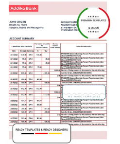 Bosnia and Herzegovina Addiko Bank statement template in Excel and PDF format (autosum)