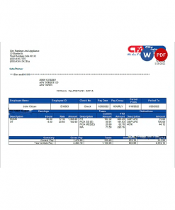 USA furniture & appliances employee sheet template in Word and PDF format
