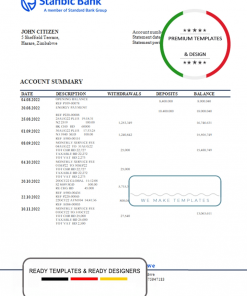 Zimbabwe Stanbic Bank statement template in Word and PDF format