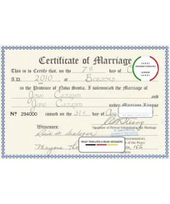 Canada Province of Nova Scotia marriage certificate template in PSD format