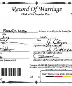 USA Arizona state marriage certificate template in PSD format