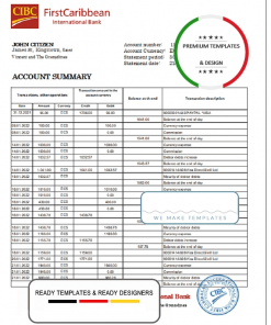 Saint Vincent and The Grenadines First Caribbean International Bank statement template in Excel and PDF format