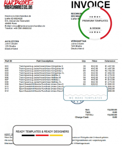 Germany Hardcore Merchandise invoice template in Word and PDF format