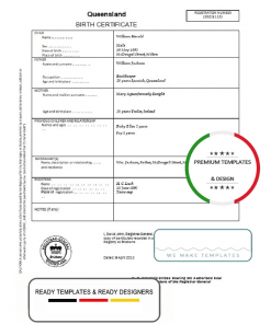 Australia Queensland birth certificate template in Word format