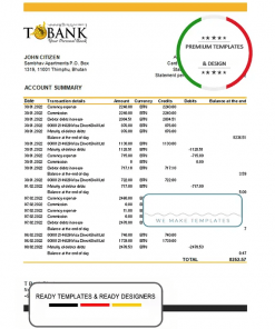 Bhutan T bank statement template in Excel and PDF format