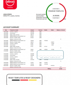 Zambia Absa bank statement template in Word and PDF format