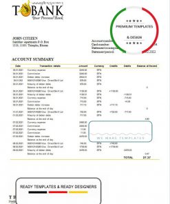 Bhutan T bank statement template in Word and PDF format