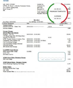 China Mobile Limited payment invoice template in .doc and .pdf format, fully editable