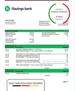 Comoros iSavings bank statement template in Word and PDF format