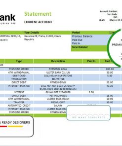 Czechia Air bank statement template in Word and PDF format