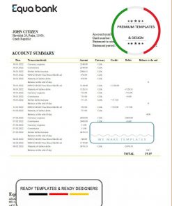 Czechia Equabank bank statement template in Word and PDF format