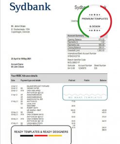 Denmark Sydbank bank statement template in Word and PDF format