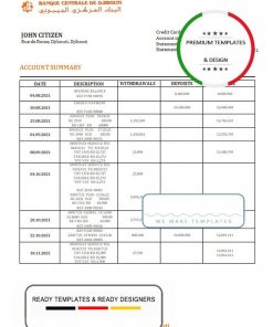 Djibouti Central Bank of Djibouti bank statement template in Word and PDF format