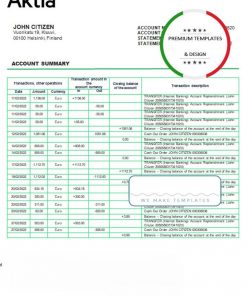 Finland Aktia Bank statement template in Word and PDF format