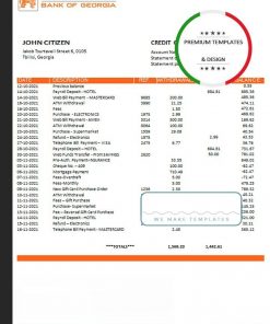 Georgia Bank of Georgia proof of address statement template in Word and PDF format, fully editable