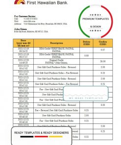 FHawaii irst Hawaiian Bank statement bank statement template in Word and PDF format