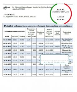 Ireland Ulster proof of address bank statement in Word and PDF format