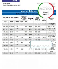 Israel Leumi proof of address bank statement template in Word and PDF format