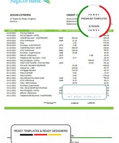 Jamaica Sagicor Bank statement template, Word and PDF format (.doc and .pdf)