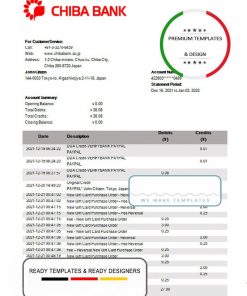 Japan Chiba bank statement template in Word and PDF format