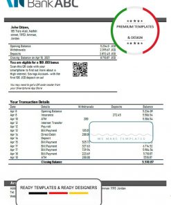 Jordan ABC proof of address bank statement template in Word and PDF format