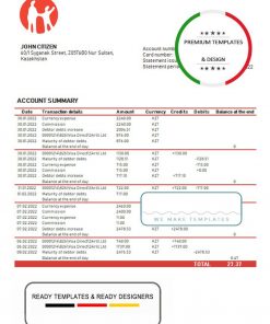 Kazakhstan Kaspi bank proof of address statement template in Word and PDF format