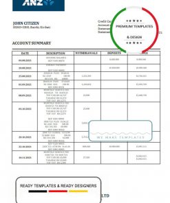Kiribati ANZ bank statement template in Word and PDF format, fully editable