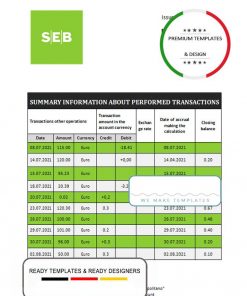 Latvia SEB bank statement template, Word and PDF format (.doc and .pdf)