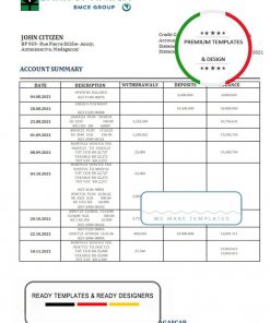 Madagascar Bank of Africa bank statement template in Word and PDF format