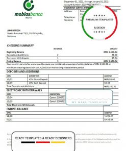 Moldova Mobiasbanca bank statement template in Word and PDF format