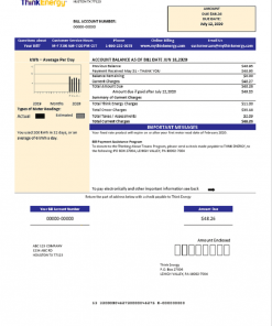 USA Think Energy utility bill template in Word and PDF format