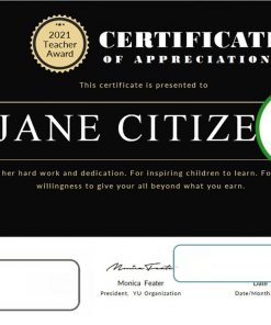 USA Teacher Appreciation certificate template in Word and PDF format