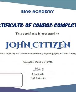 USA Course Completion certificate template in Word and PDF format