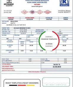 Turkey water utility bill template in Word and PDF format, fully editable