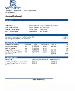 USA State Street Corporation bank statement template in Word and PDF format