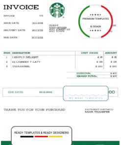 USA Starbucks invoice template in Word and PDF format, fully editable