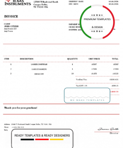 USA Texas Instruments invoice template in Word and PDF format, fully editable