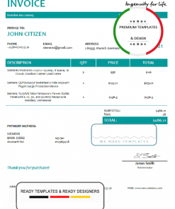 USA Siemens invoice template in Word and PDF format, fully editable