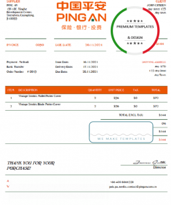 USA Ping An invoice template in Word and PDF (.doc and .pdf) format
